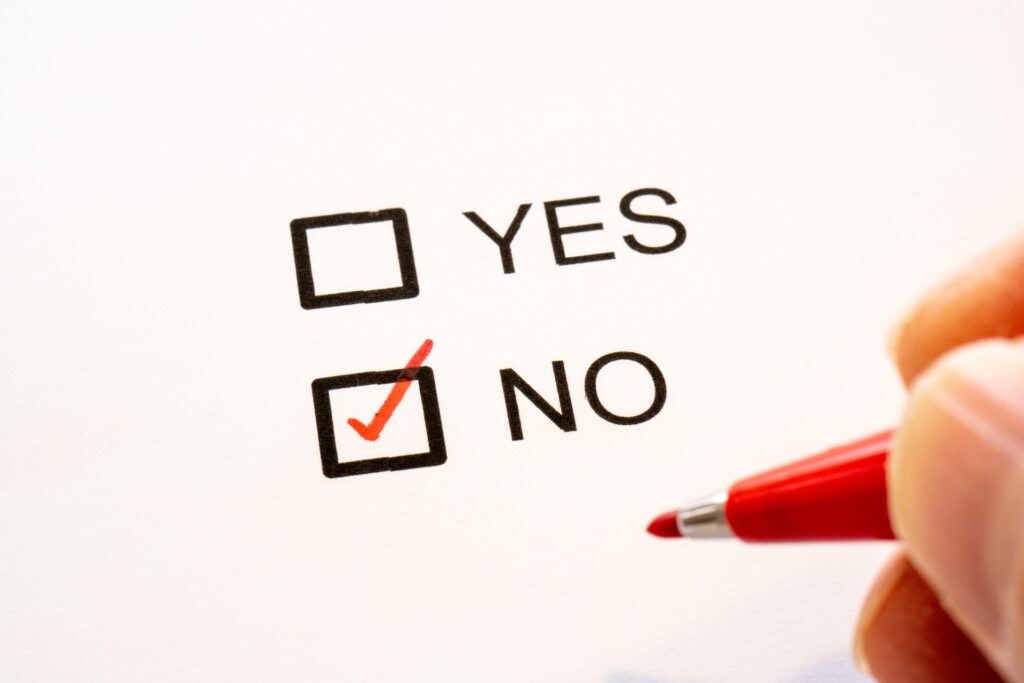 YES・NOの2択で「NO」を選択する画像